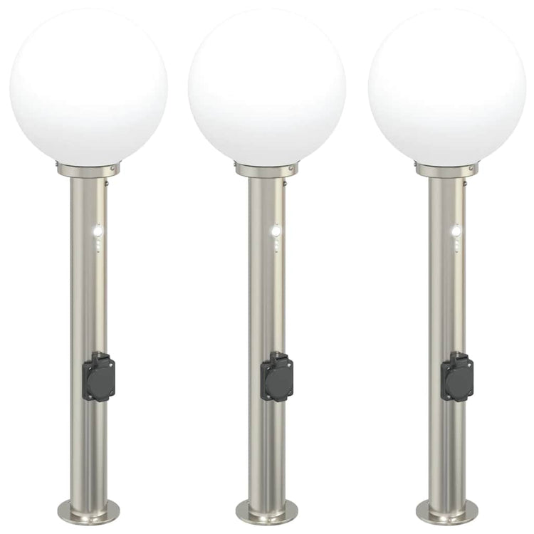 Vidaxl bolderverlichting met sensor en stopcontact 3 stuks 80 cm roestvrij staal ip44