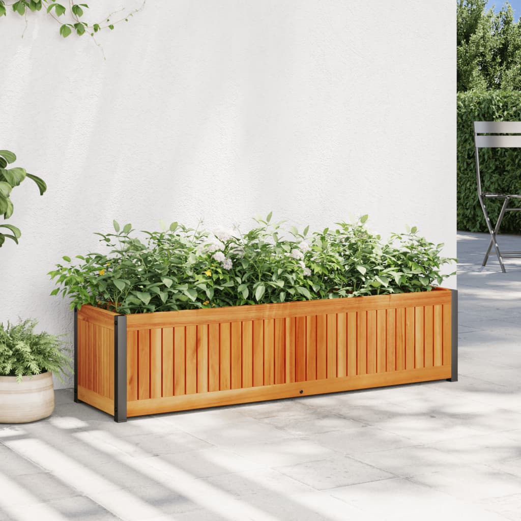 Vidaxl plantenbak 110x30x27,5 cm massief acaciahout en staal