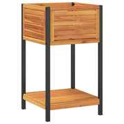 Vidaxl plantenbak met schap 45x45x80 cm massief acaciahout en staal - afbeelding 2