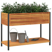 Vidaxl plantenbak met schap 110x45x80 cm massief acaciahout en staal - afbeelding 3