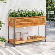 Vidaxl plantenbak met schap 110x45x80 cm massief acaciahout en staal - afbeelding 1