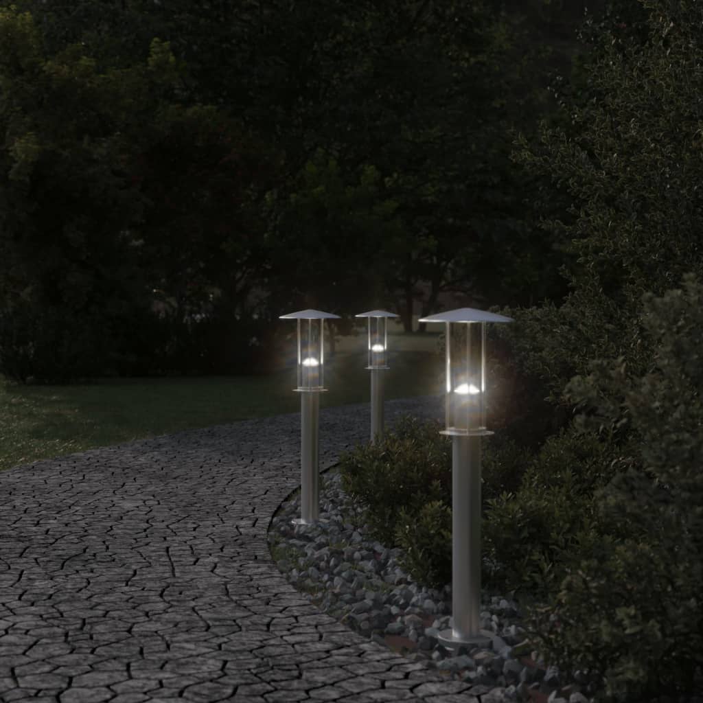 VidaXL Vloerlamp voor buiten 3 st 60 cm roestvrij staal zilverkleurig