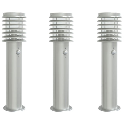 Vidaxl buitenvloerlampen 3 st met sensors 60 cm roestvrijstaal zilver