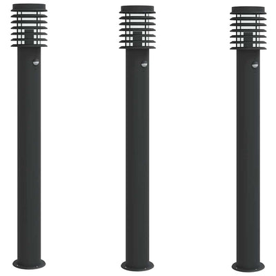 Vidaxl buitenvloerlampen 3 st met sensors 110 cm roestvrijstaal zwart