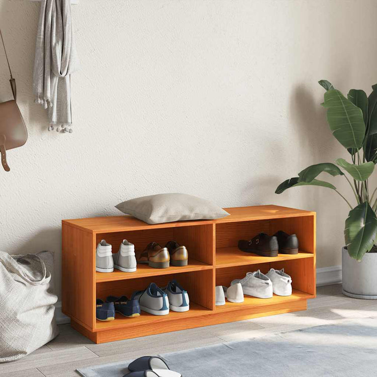Vidaxl schoenenkast 110x34x45 cm massief grenenhout wasbruin