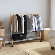Vidaxl kledingrek met schappen en wielen 106x34x106,5 cm bamboe - afbeelding 2