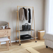 Vidaxl kledingrek met schappen en wielen 96x45,5x155,5 cm bamboe - afbeelding 2