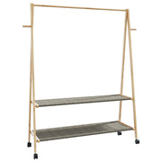 Vidaxl kledingrek met schappen en wielen 132x45,5x155,5 cm bamboe - afbeelding 1