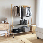 Vidaxl kledingrek met schappen en wielen 132x45,5x155,5 cm bamboe - afbeelding 2
