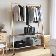 Vidaxl kledingrek met schappen en wielen 132x45,5x155,5 cm bamboe - afbeelding 3