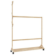 Vidaxl kledingrek met haken en wielen 100x35x157 cm bamboe - afbeelding 1