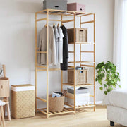 Vidaxl kledingrek met schappen 100x50x184,5 cm bamboe - afbeelding 2