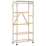 Vidaxl kledingrek met schappen en wielen 90x40x179,5 cm bamboe - afbeelding 1