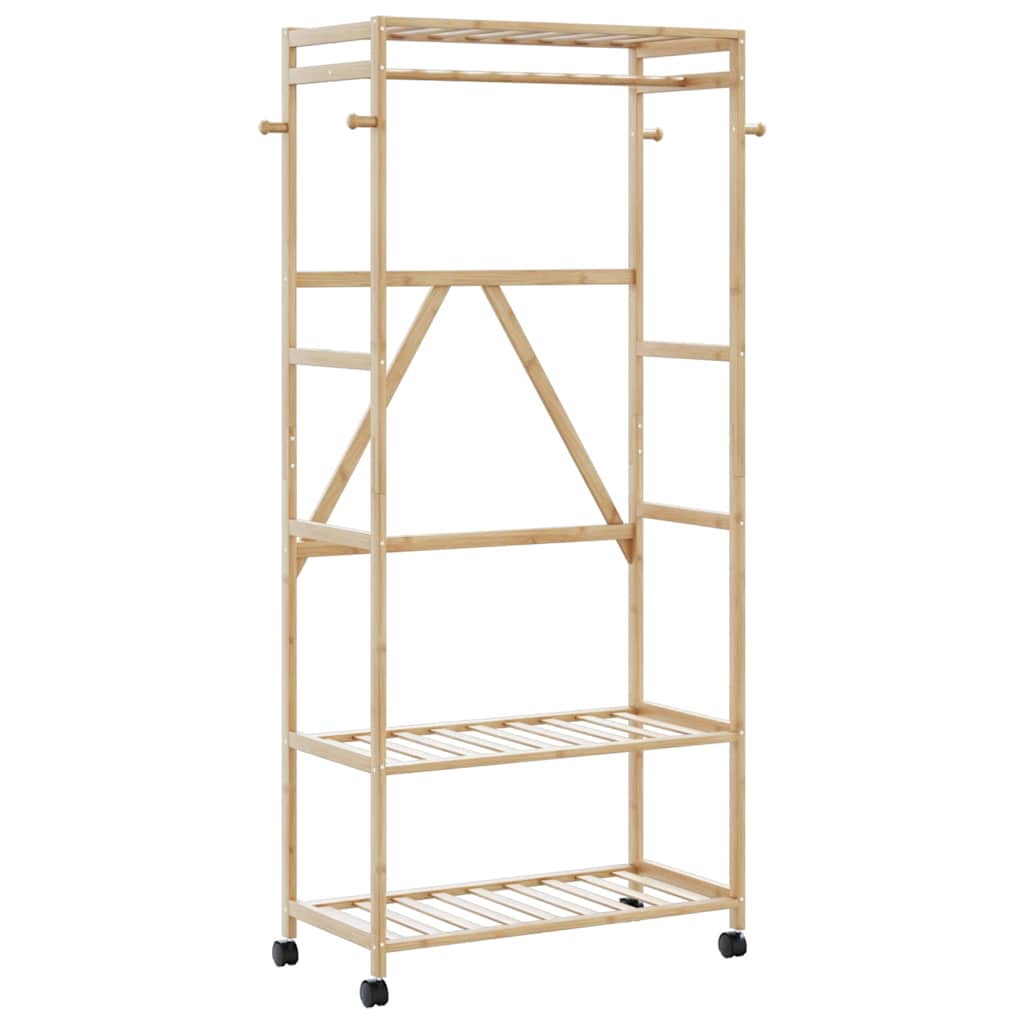 Vidaxl kledingrek met schappen en wielen 90x40x179,5 cm bamboe