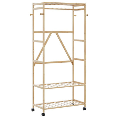 Vidaxl kledingrek met schappen en wielen 90x40x179,5 cm bamboe