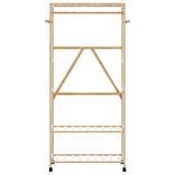 Vidaxl kledingrek met schappen en wielen 90x40x179,5 cm bamboe - afbeelding 3