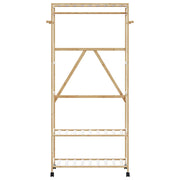 Vidaxl kledingrek met schappen en wielen 90x40x179,5 cm bamboe - afbeelding 3