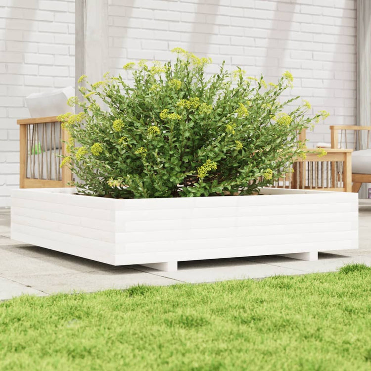 Vidaxl plantenbak 110x110x26,5 cm massief grenenhout wit