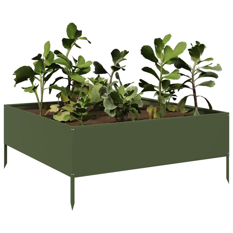 Vidaxl plantenbak verhoogd 100x100x41 cm staal olijfgroen