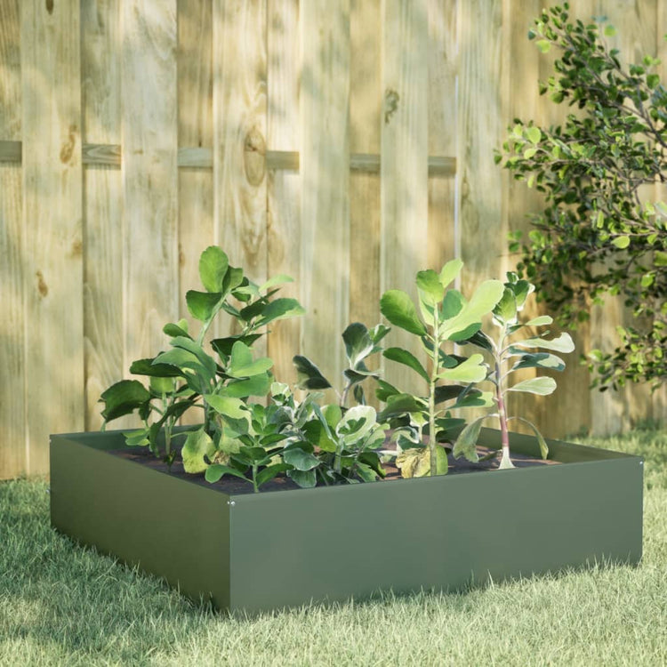 Vidaxl plantenbak verhoogd 100x100x41 cm staal olijfgroen