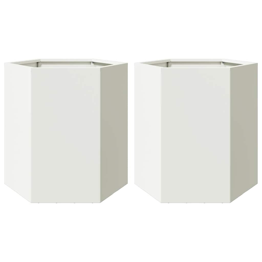 Vidaxl plantenbakken 2 st zeshoek 46x40x45 cm staal wit
