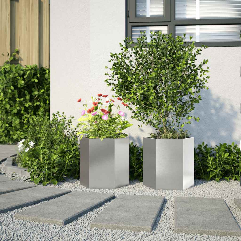 Vidaxl plantenbakken 2 st zeshoek 46x40x45 cm roestvrijstaal