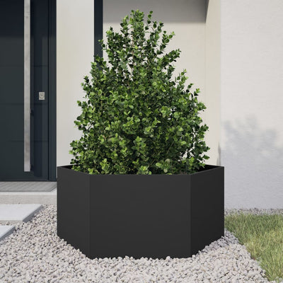 Vidaxl plantenbak zeshoek 104x90x45 cm staal zwart