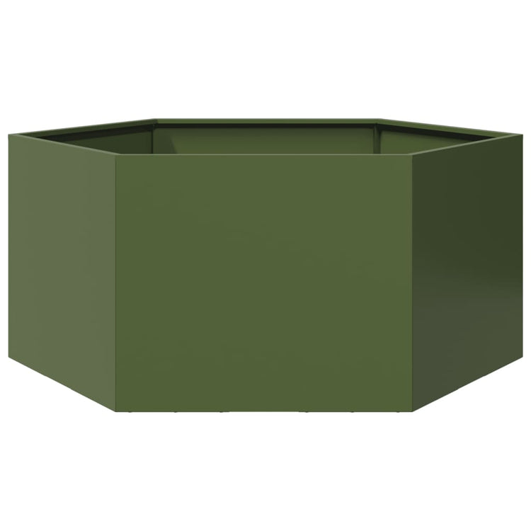 Vidaxl plantenbak zeshoek 104x90x45 cm staal olijfgroen
