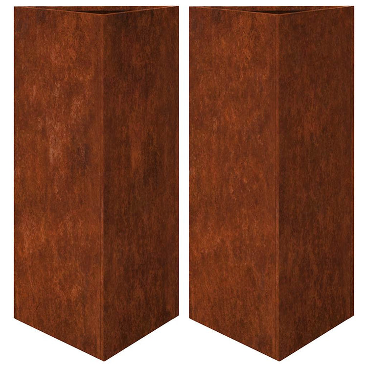 Vidaxl plantenbakken 2 st driehoek 40x40x75 cm weervast staal