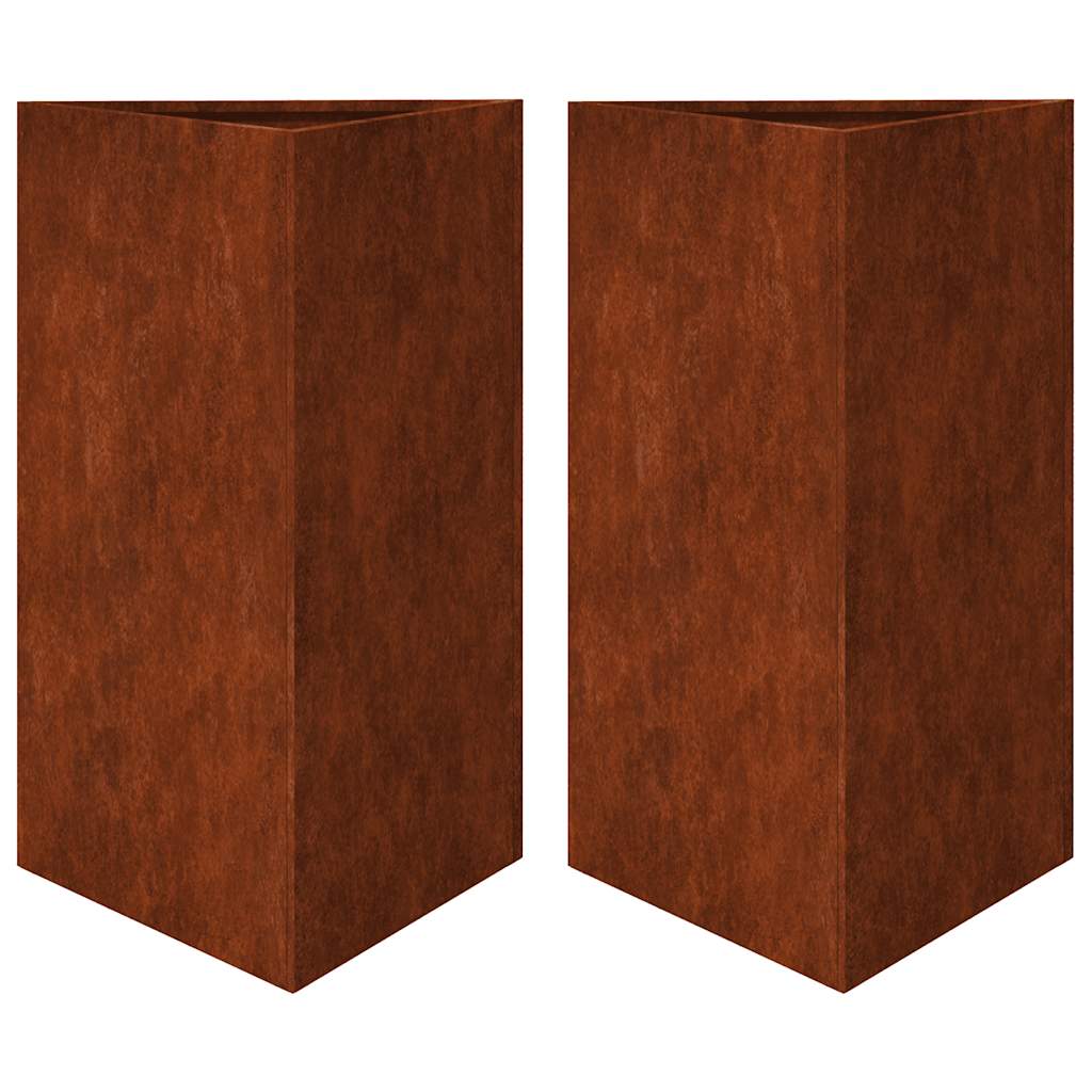 Vidaxl plantenbakken 2 st driehoekig 50x43x75 cm weervast staal