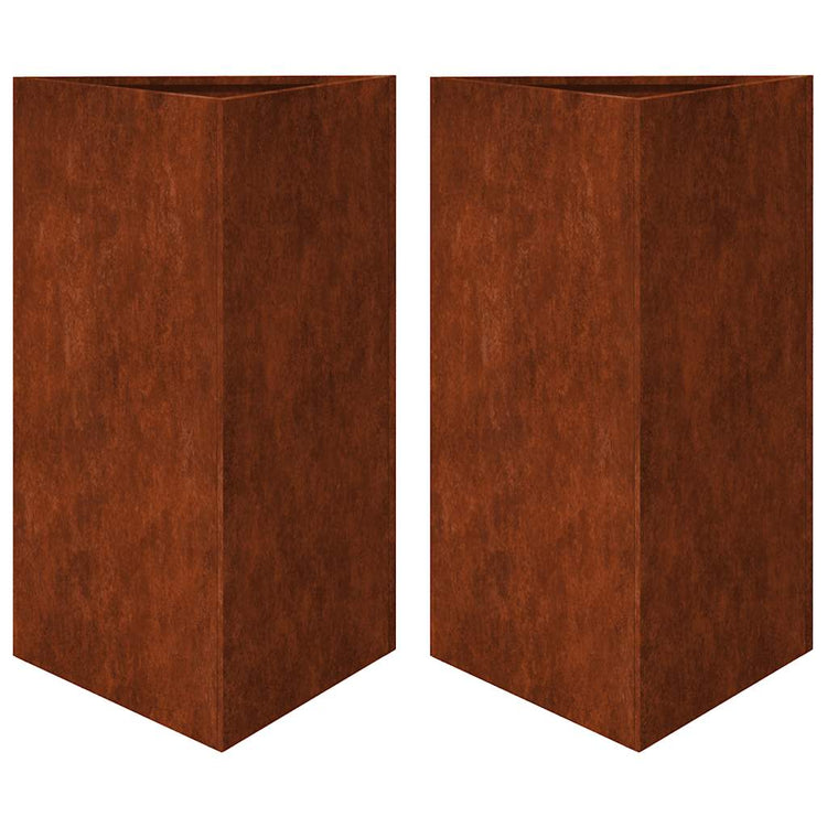 Vidaxl plantenbakken 2 st driehoekig 50x43x75 cm weervast staal