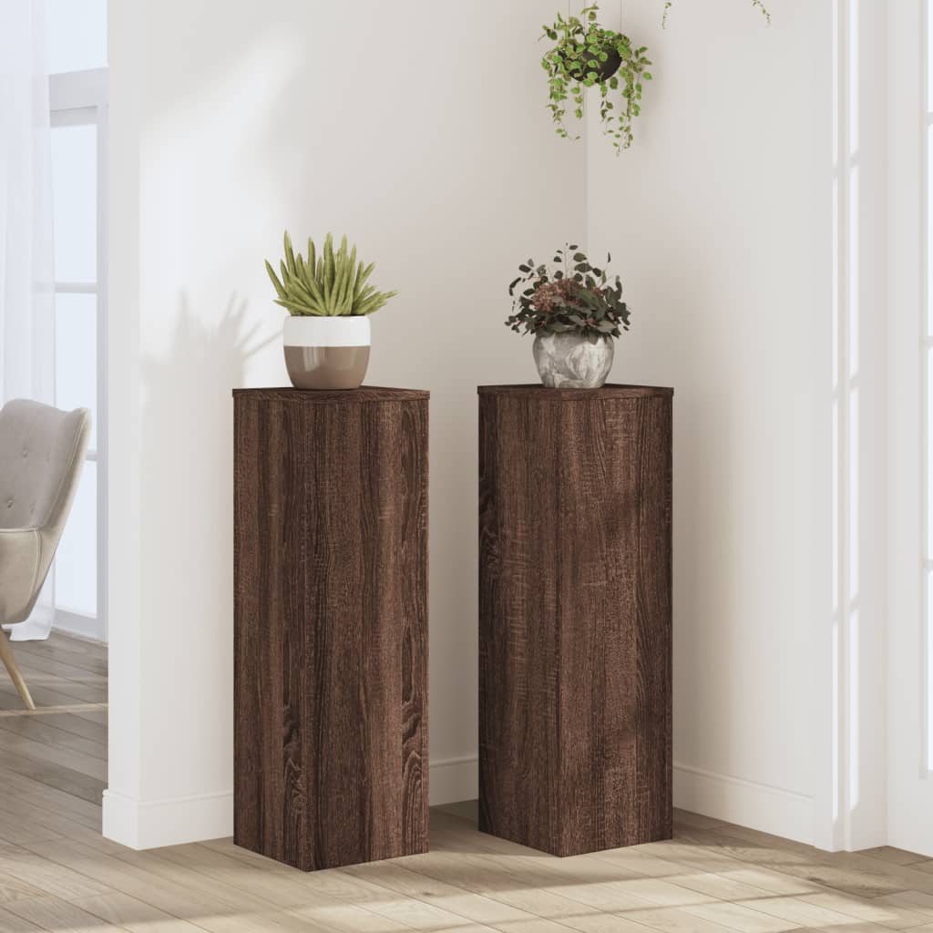 Vidaxl plantenstandaards 2 st 25x25x80 cm bewerkt hout bruin eiken