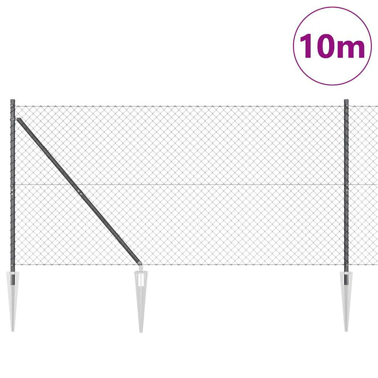 Vidaxl gaashek met grondpennen 10 x 1,2 m pvc-coated staal grijs mesh