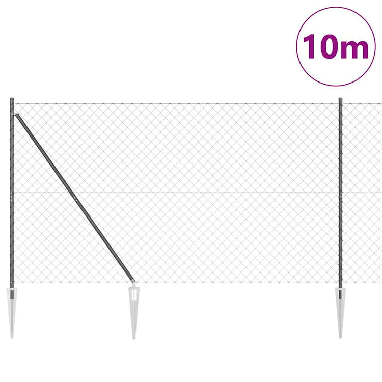 Vidaxl gaashek met grondpennen 10 x 1,5 m pvc-coated staal grijs mesh
