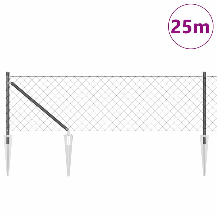 Vidaxl gaashek met grondpennen 25 x 0,4 m pvc-coated staal grijs mesh
