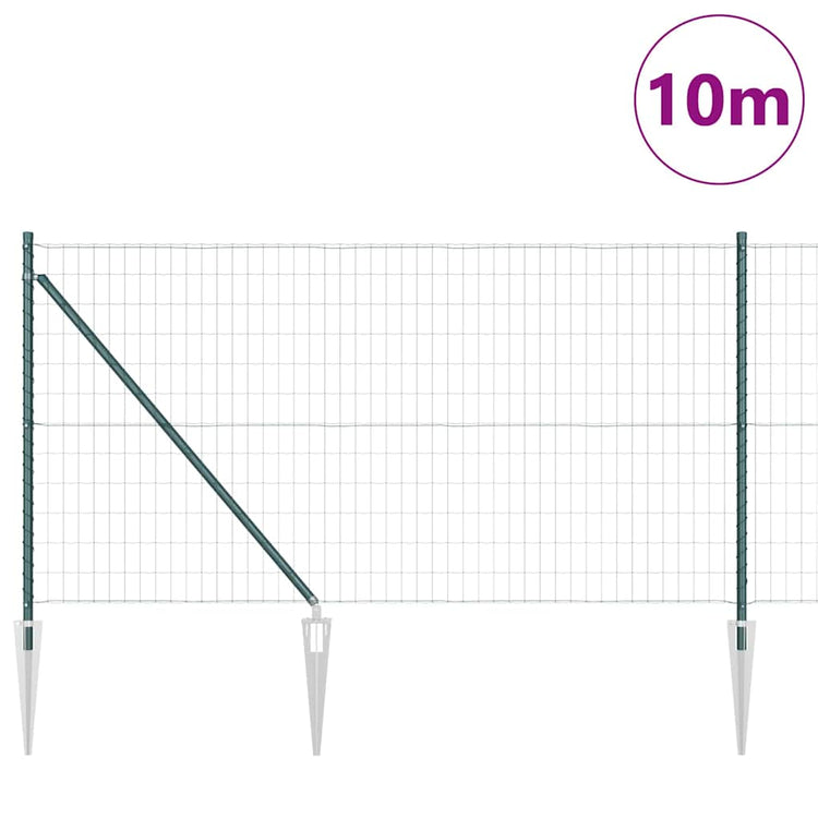Vidaxl euro-hek met grondpennen 10 x 1 m pvc-coated staal groen mesh