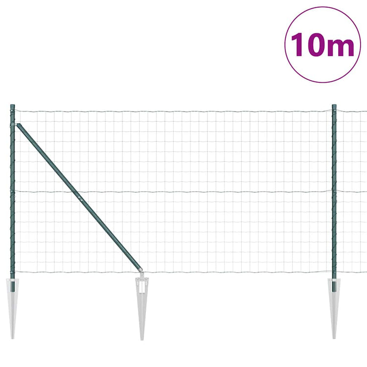 Vidaxl euro-hek met grondpennen 10 x 1,2 m pvc-coated staal groen mesh