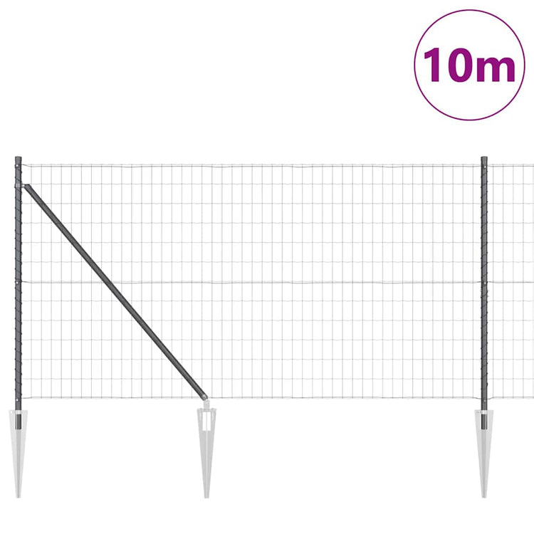 Vidaxl euro-hek met grondpennen 10 x 1 m pvc-coated staal grijs mesh