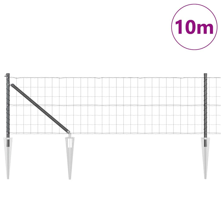 Vidaxl euro-hek met grondpennen 10 x 0,6 m pvc-coated staal grijs mesh