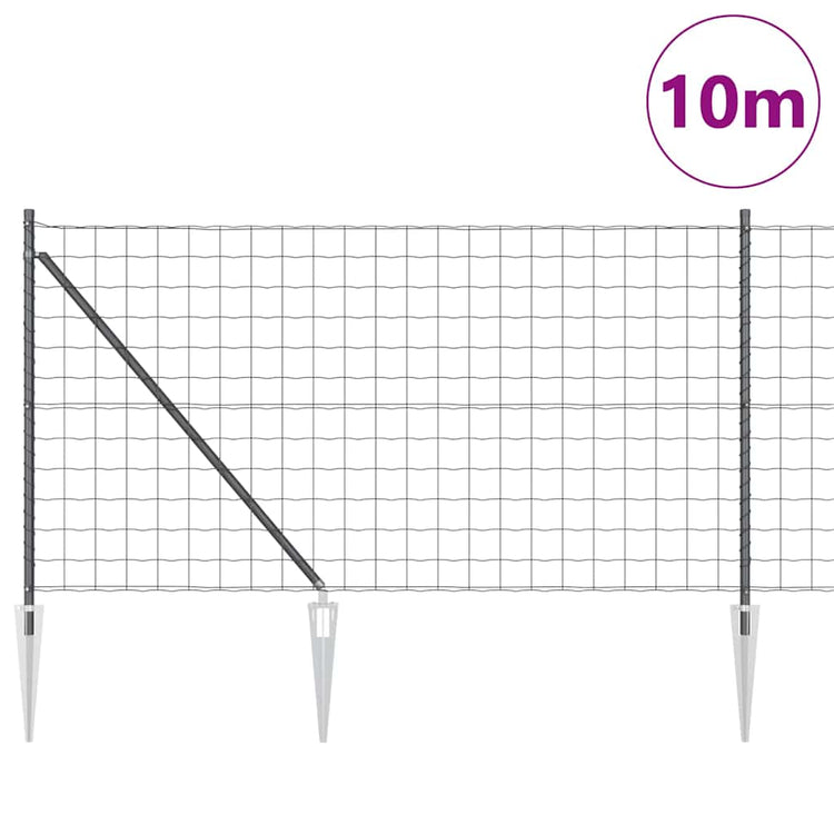 Vidaxl euro-hek met grondpennen 10 x 1 m pvc-coated staal grijs mesh