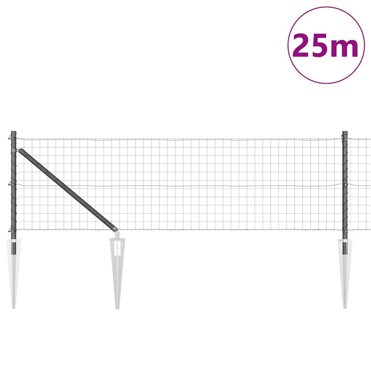 Vidaxl euro-hek met grondpennen 25 x 0,4 m pvc-coated staal grijs mesh