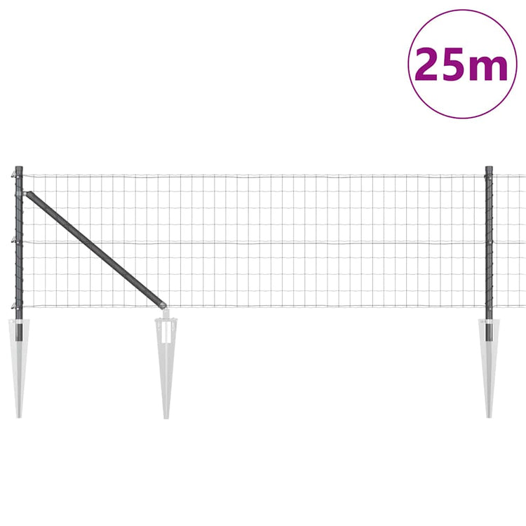 Vidaxl euro-hek met grondpennen 25 x 0,4 m pvc-coated staal grijs mesh