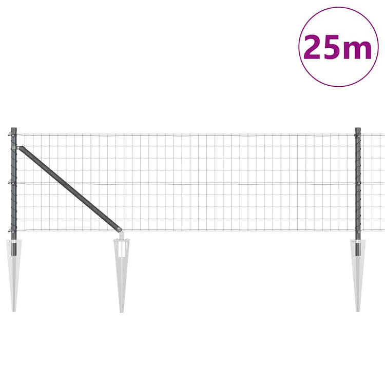 Vidaxl euro-hek met grondpennen 25 x 0,4 m pvc-coated staal grijs mesh