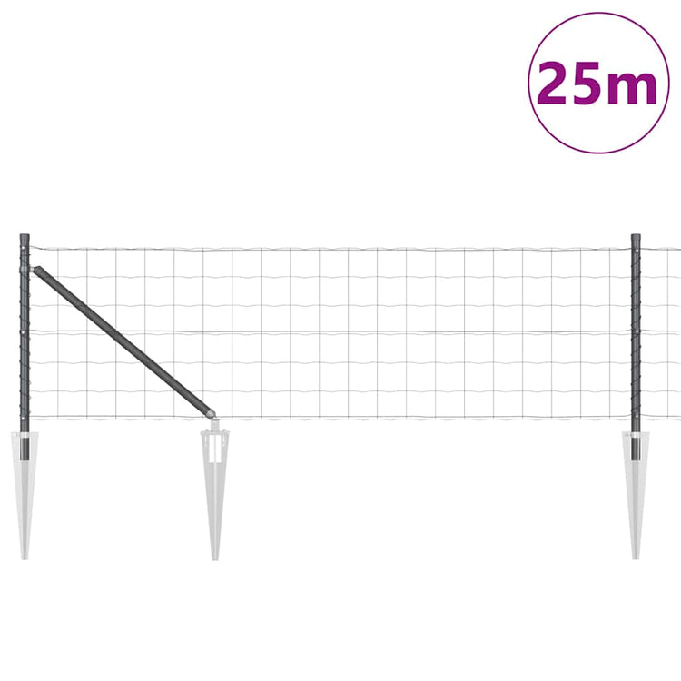 Vidaxl euro-hek met grondpennen 25 x 0,4 m pvc-coated staal grijs mesh