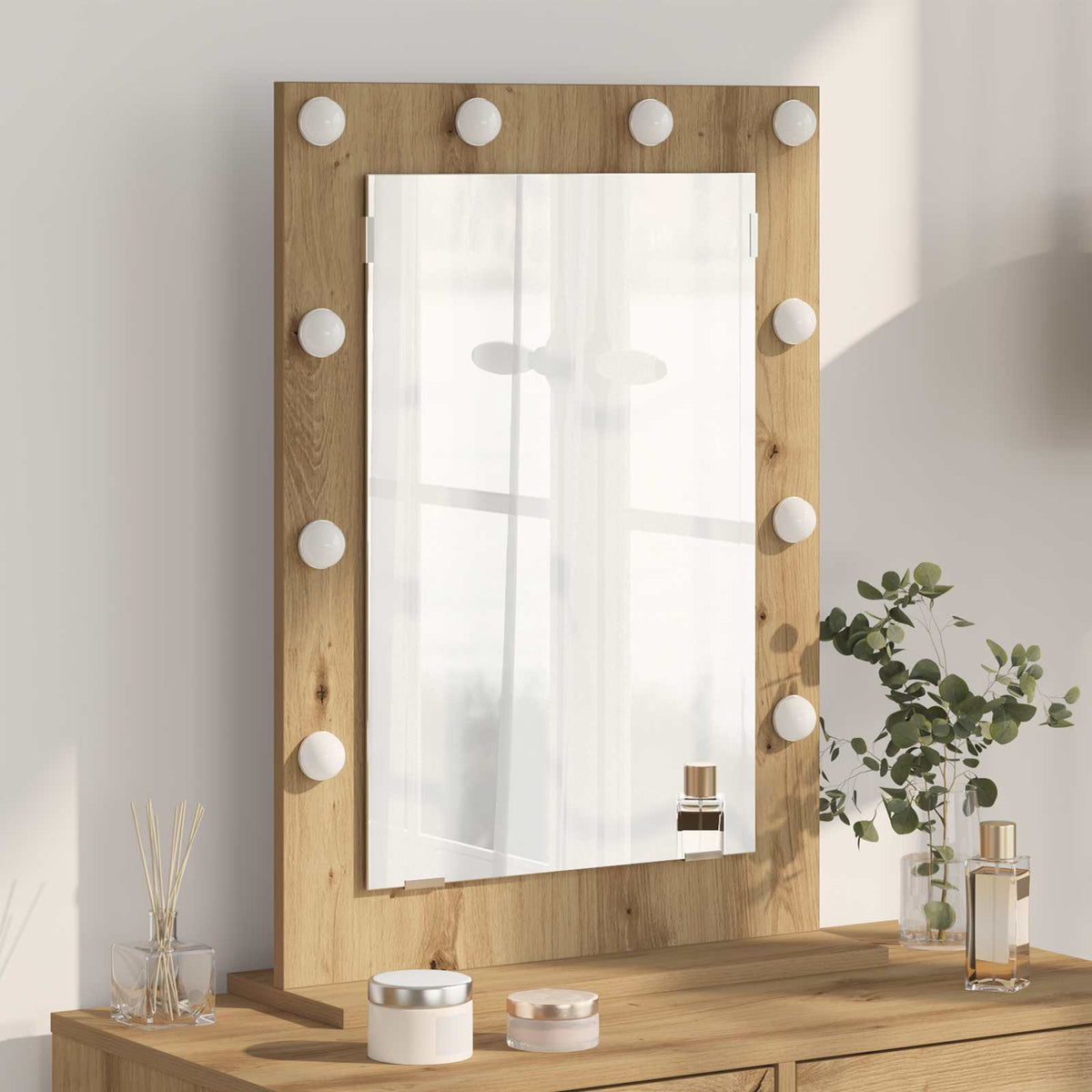 Vidaxl schmink spiegel artisan eiken 70 x 50 x 18 cm rechthoekig