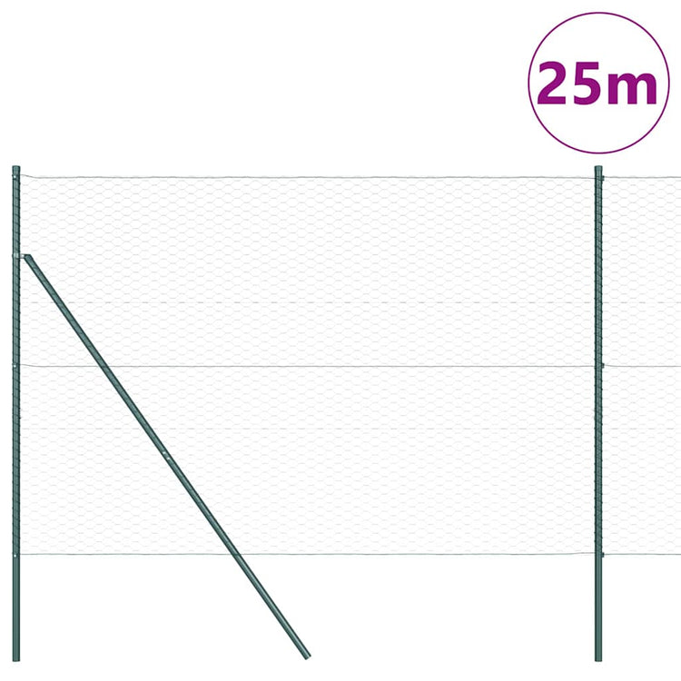 Vidaxl zeshoekig gaashek met grondbevestiging 25 x 1,6 m groen mesh