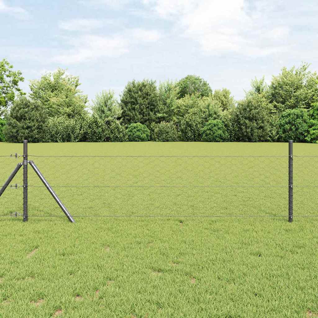 Vidaxl zeshoekig gaashek met grondbevestiging 25 x 0,4 m grijs mesh