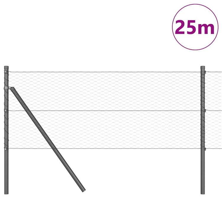 Vidaxl zeshoekig gaashek met grondbevestiging 25 x 0,6 m grijs mesh