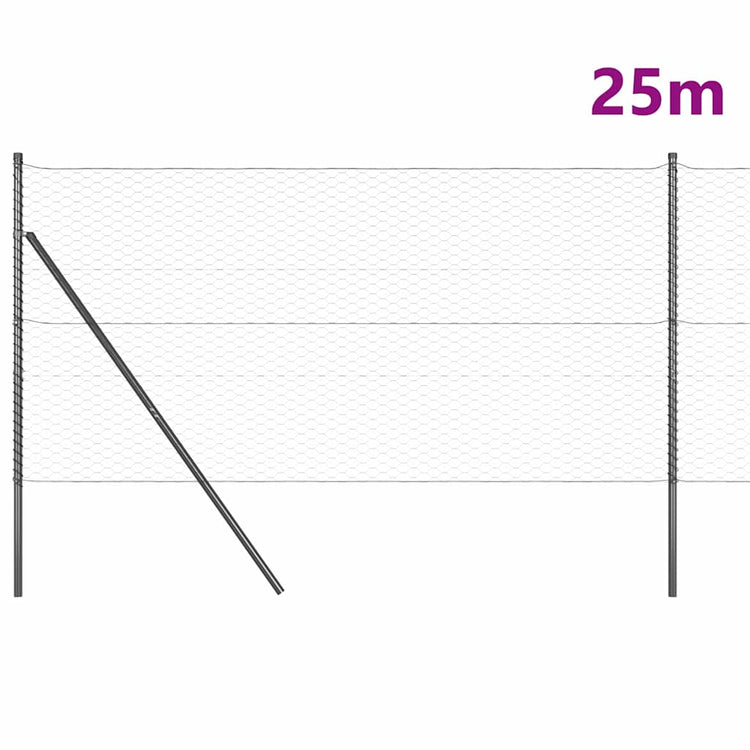 Vidaxl zeshoekig gaashek met grondbevestiging 25 x 1 m grijs mesh