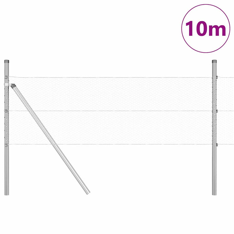Vidaxl zeshoekig gaashek met grondbevestiging 10 x 0,5 m zilver mesh